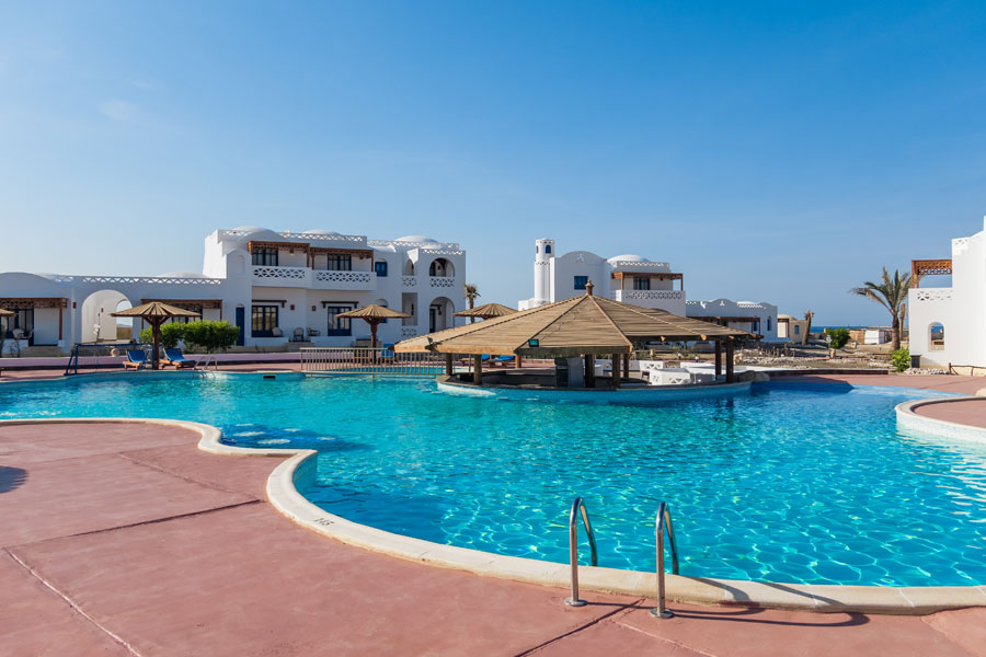 Beach Safari outdoor pool with swim-up gazebo